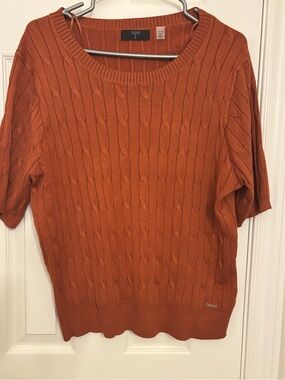 Tahari Women's Short-Sleeve Cable Knit Sweater - Rust Orange